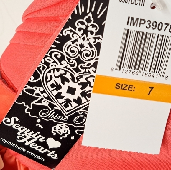 NWT Sequin Hearts Orange Strapless Ruffled Mini Dress Size 7 - Picture 7 of 7